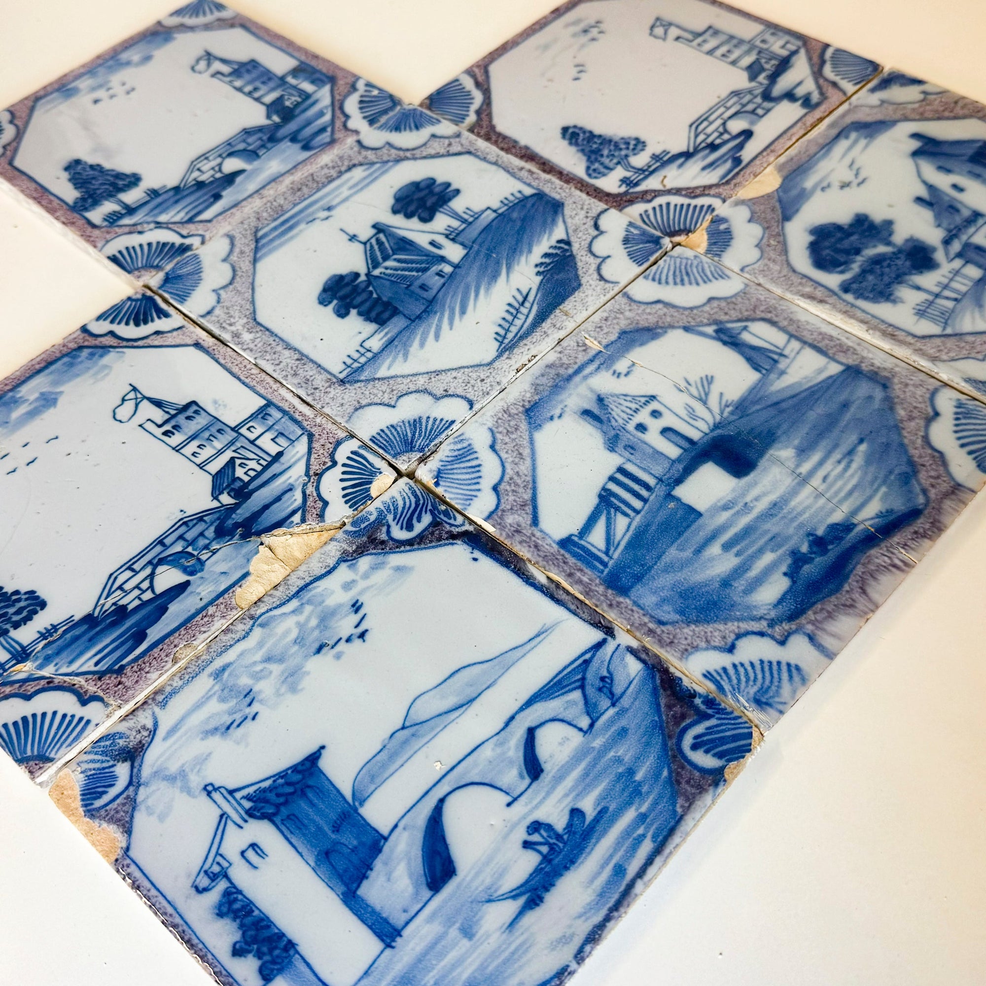 Set of 7 Antique 18th Century Manganese Dutch Delft Tiles | The Architectural Forum