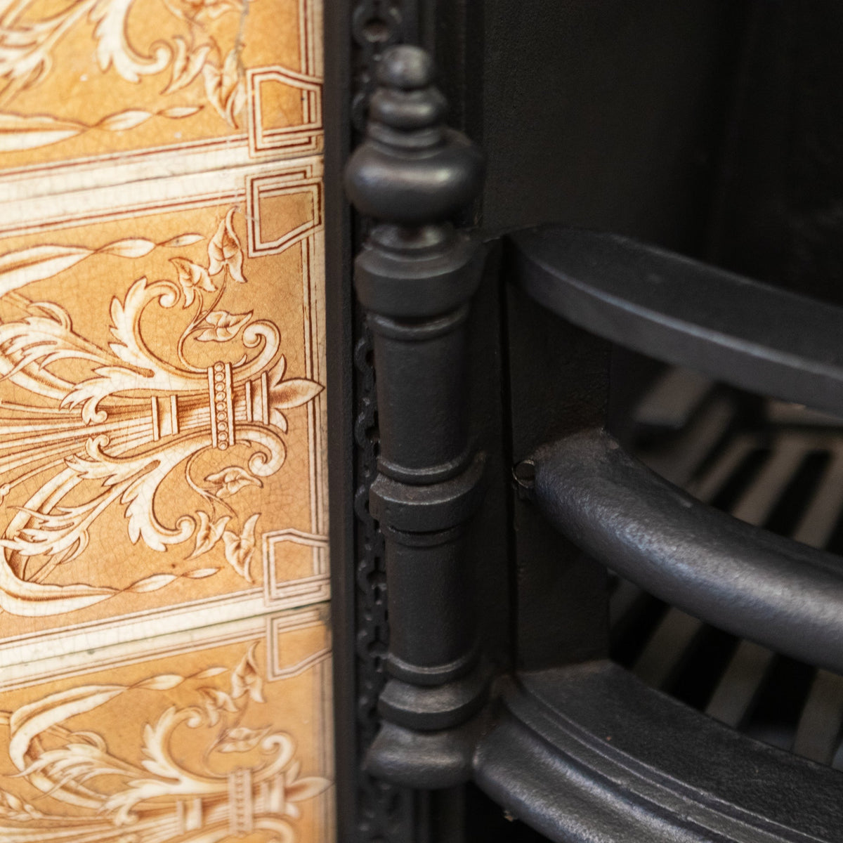 Antique Fireplace Insert with Tiled Arched Opening | Steele &amp; Wood Tiles