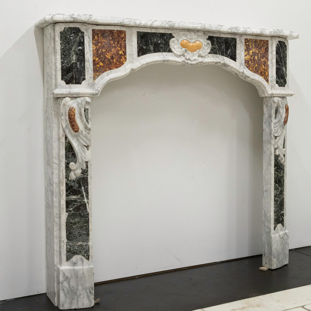 18th Century French Provençal Carrara Brocatelle &amp; Verde Marble Chimneypiece | The Architectural Forum