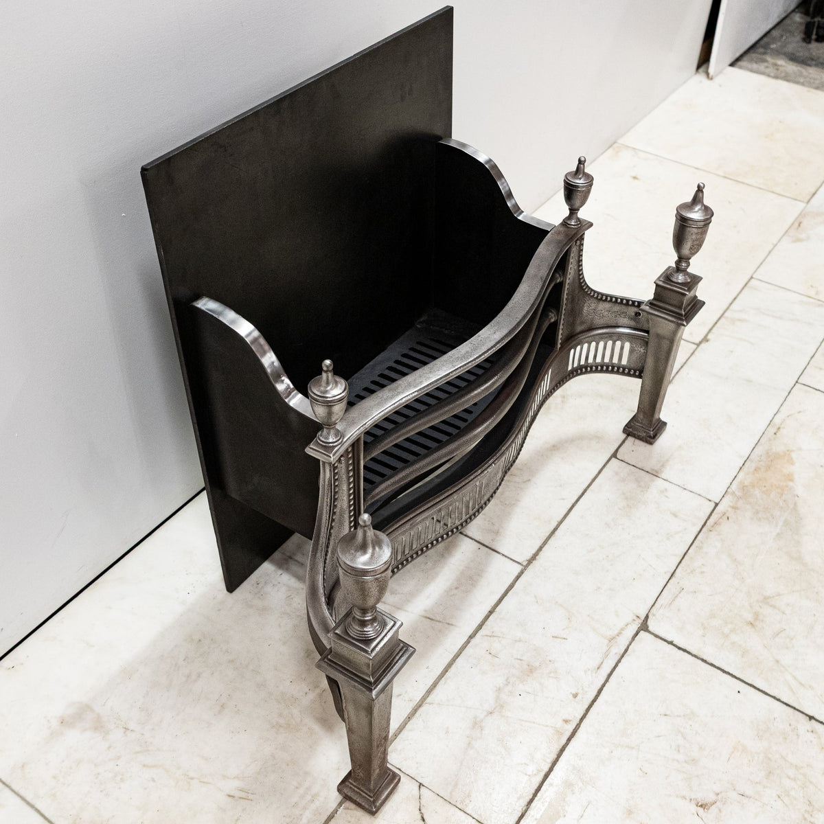 Large Antique Georgian polished Steel Fire Basket with Finials | The Architectural Forum