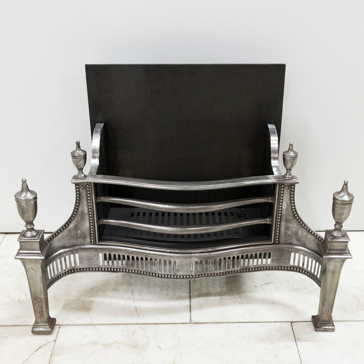 Large Antique Georgian polished Steel Fire Basket with Finials | The Architectural Forum