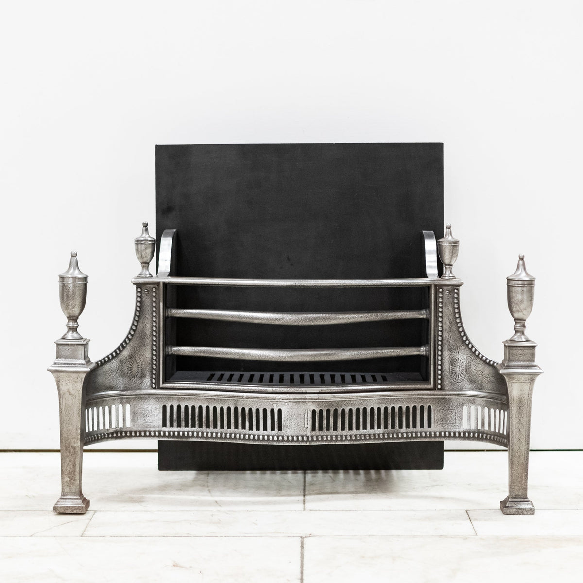 Large Antique Georgian polished Steel Fire Basket with Finials | The Architectural Forum