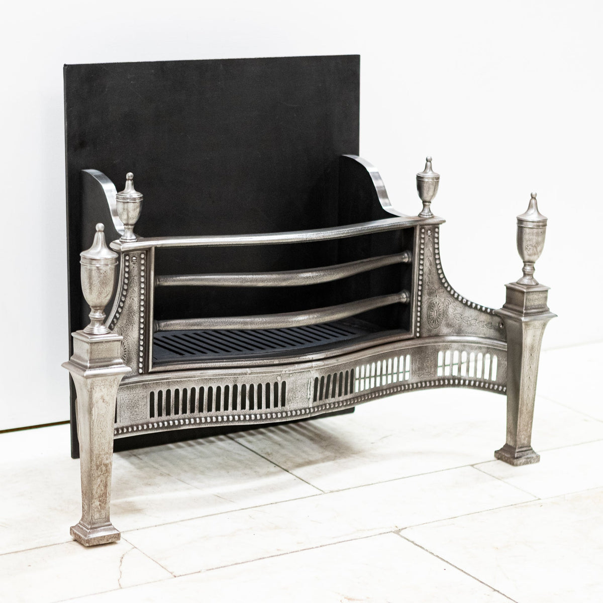Large Antique Georgian polished Steel Fire Basket with Finials | The Architectural Forum