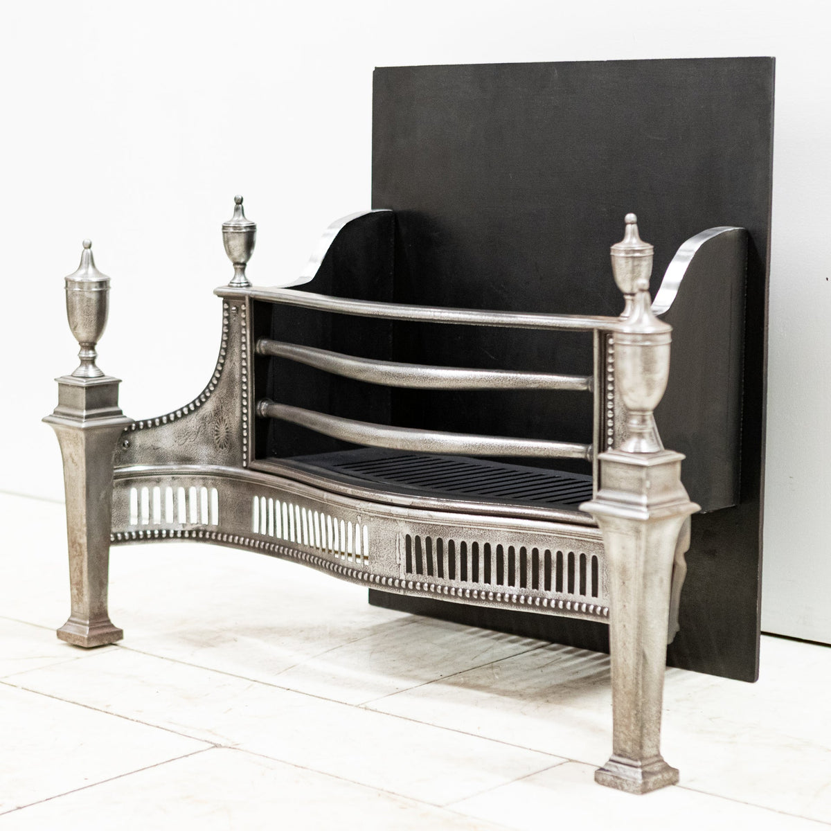 Large Antique Georgian polished Steel Fire Basket with Finials | The Architectural Forum