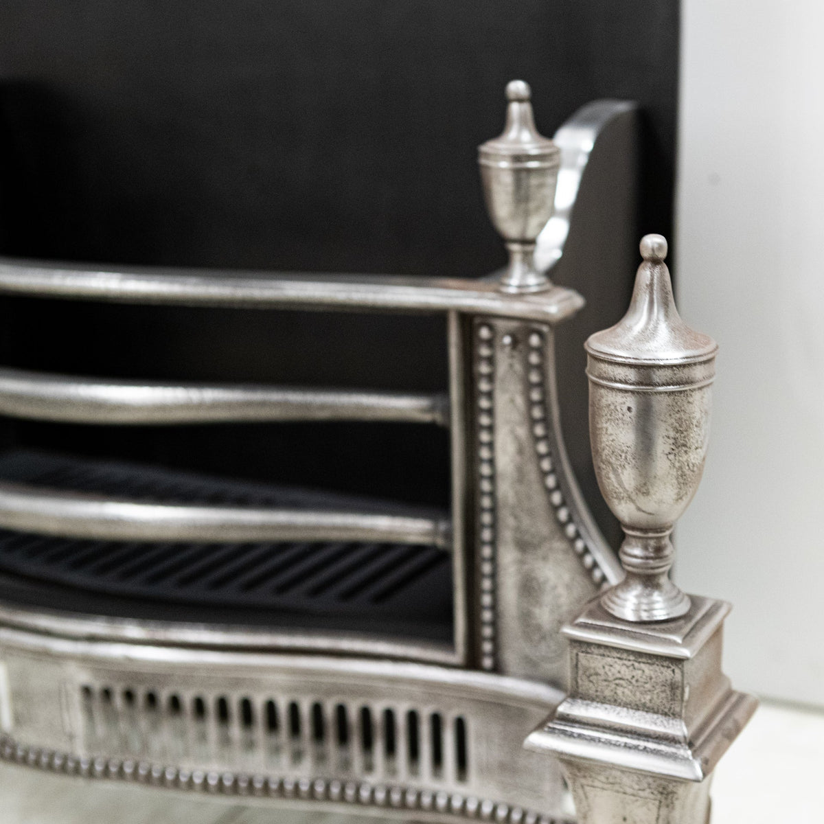 Large Antique Georgian polished Steel Fire Basket with Finials | The Architectural Forum