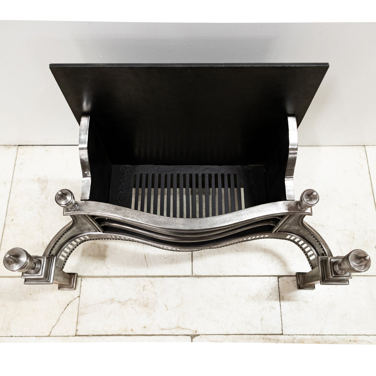 Large Antique Georgian polished Steel Fire Basket with Finials | The Architectural Forum