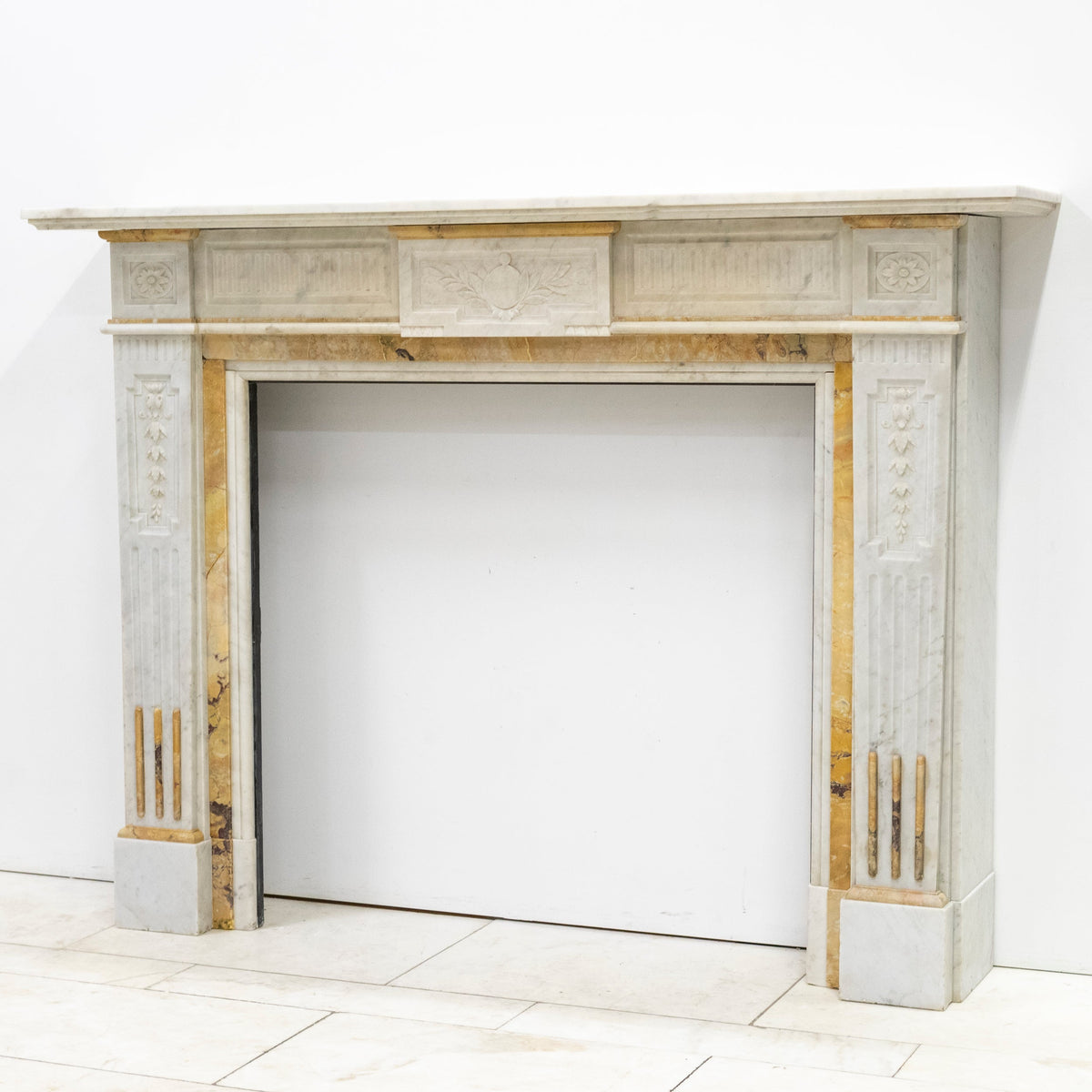 Antique Victorian Carrara Siena Marble Fireplace Surround