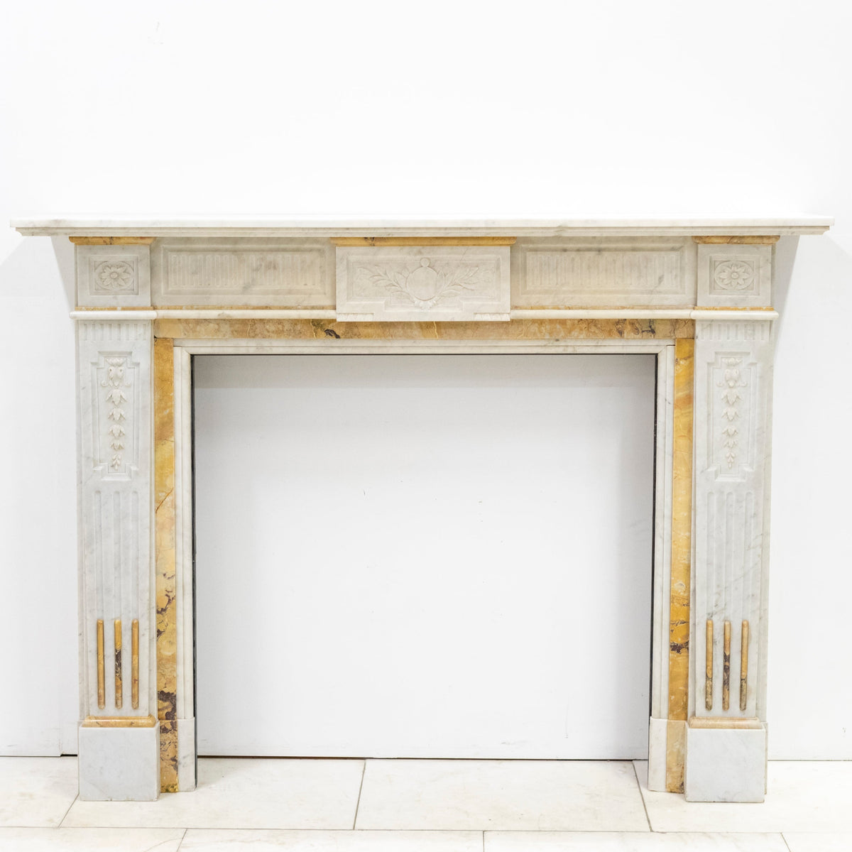 Antique Victorian Carrara Siena Marble Fireplace Surround