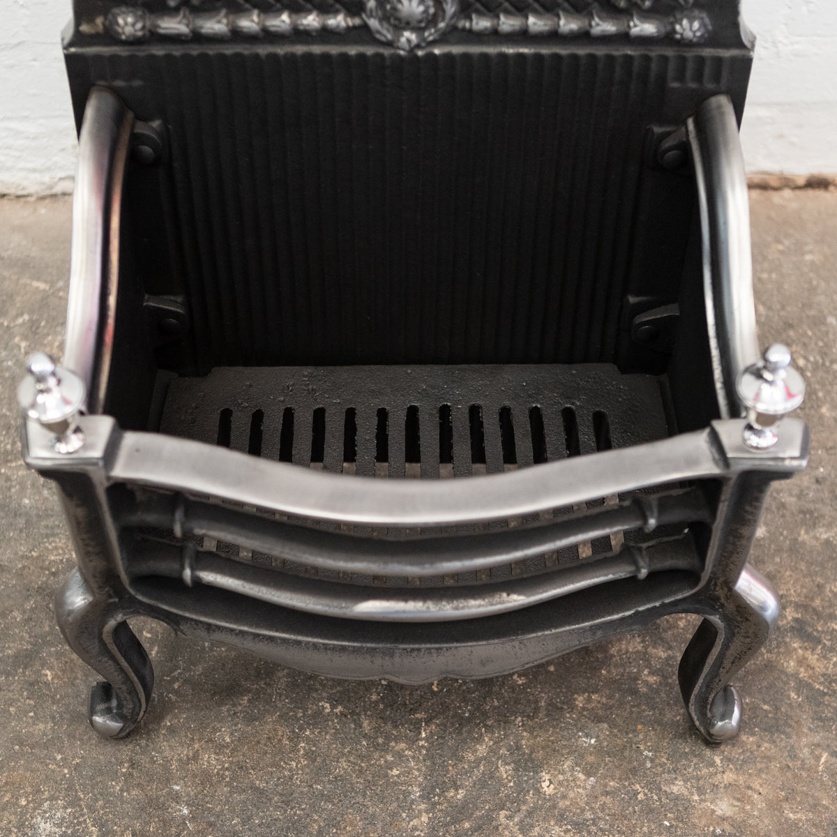 Reclaimed Grand Cast Iron Fire Basket with Finials | The Architectural Forum