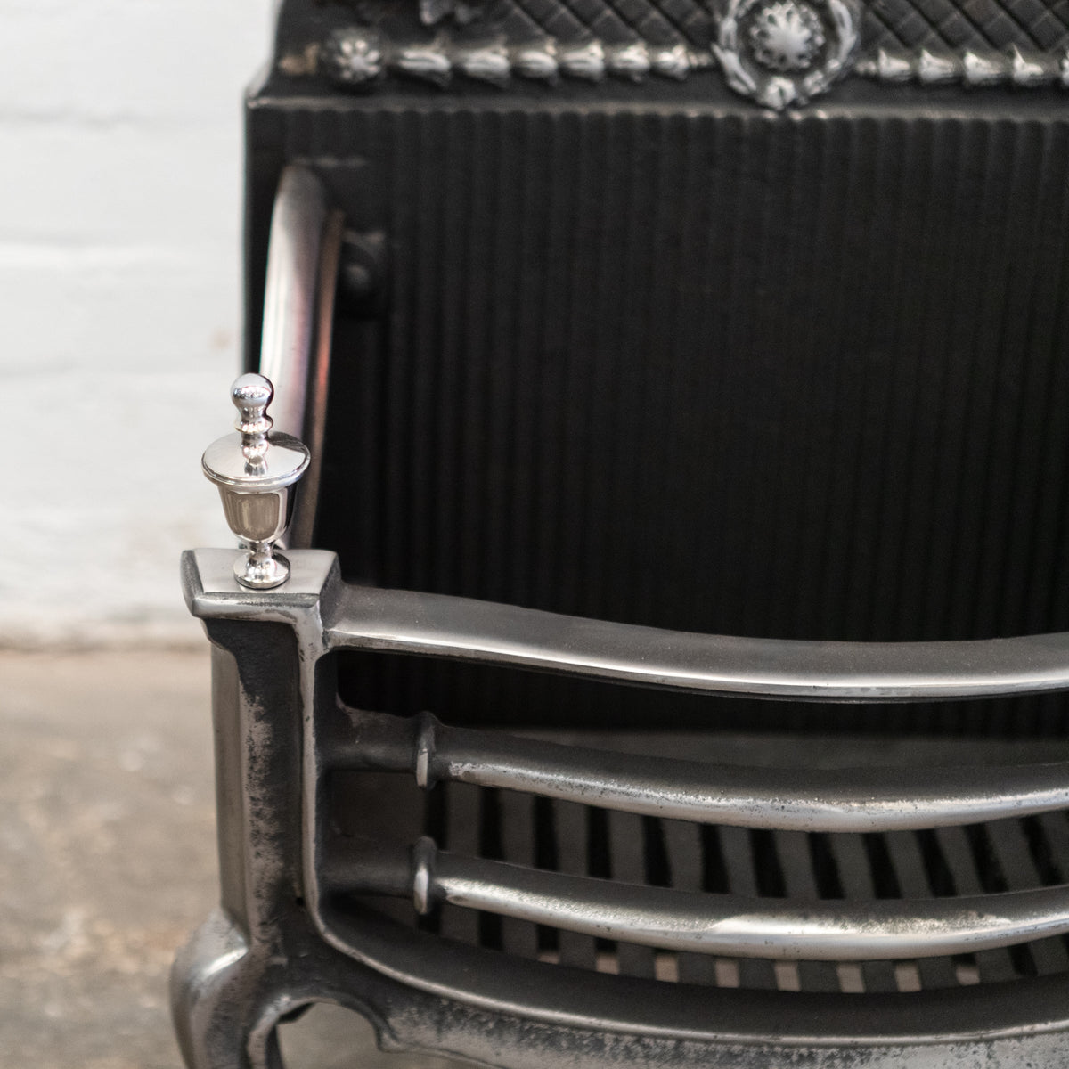 Reclaimed Grand Cast Iron Fire Basket with Finials | The Architectural Forum