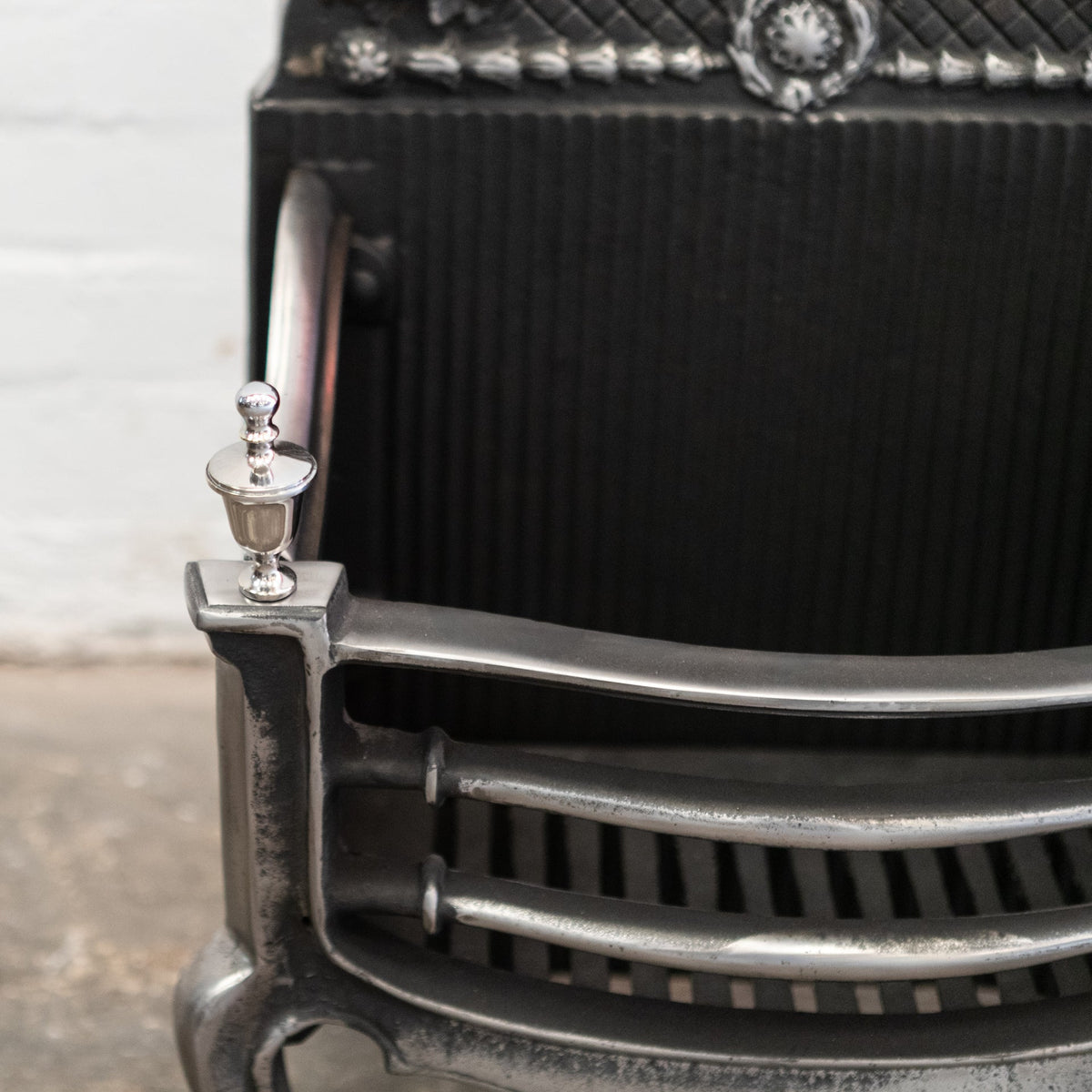 Reclaimed Grand Cast Iron Fire Basket with Finials | The Architectural Forum