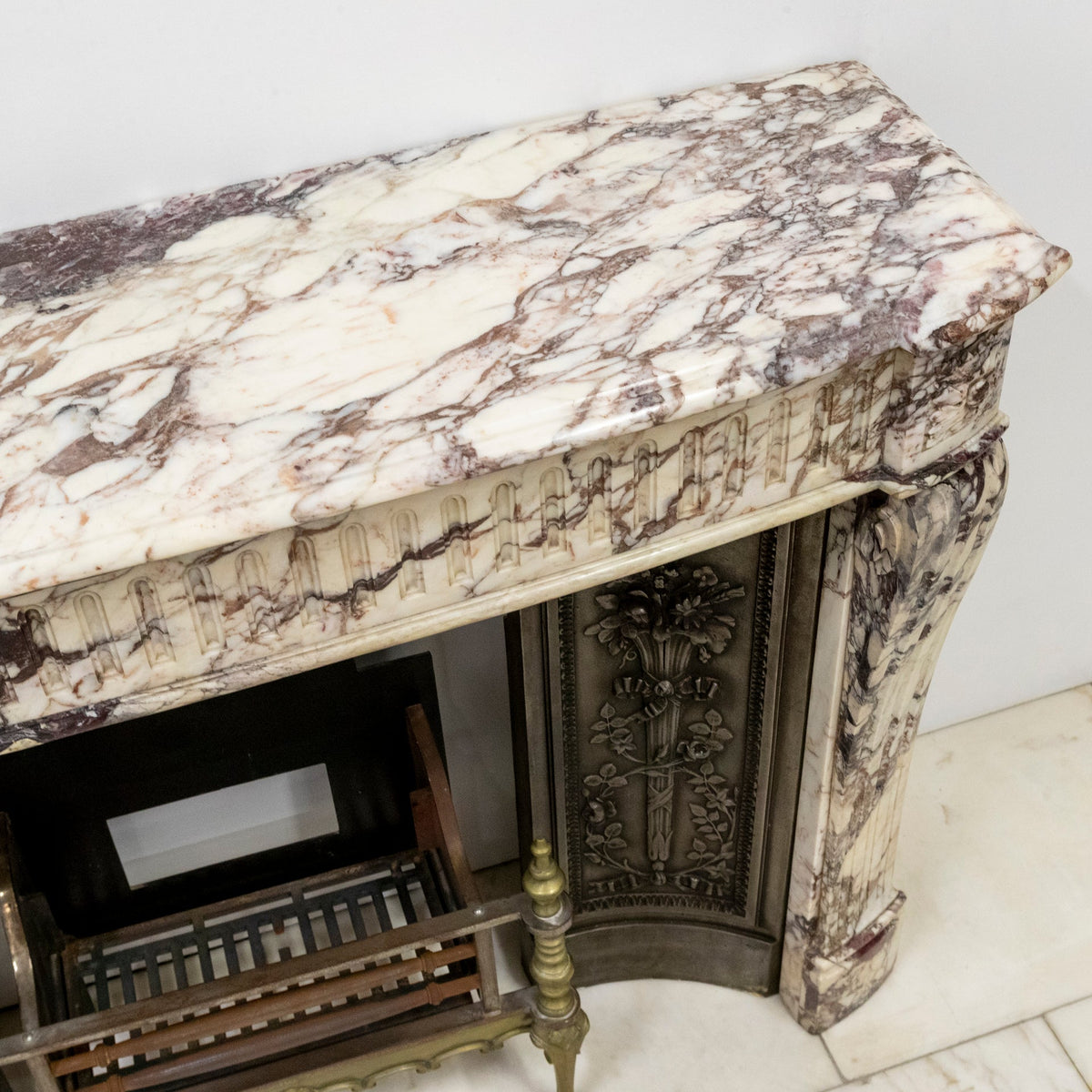 Antique 19th Century Brèche Marble Louis Style Fireplace Surround