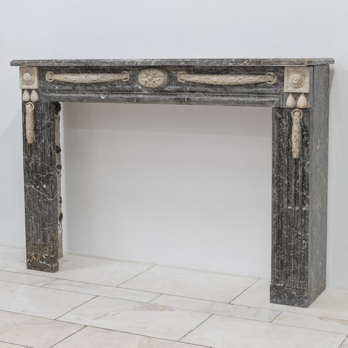 A Fine Late 19th Century Neoclassical Grey Marble Fireplace