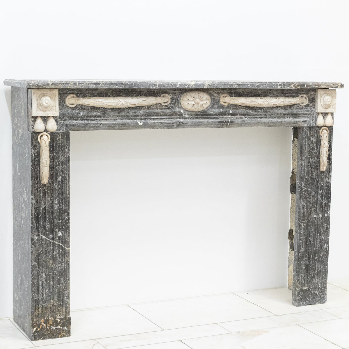 A Fine Late 19th Century Neoclassical Grey Marble Fireplace