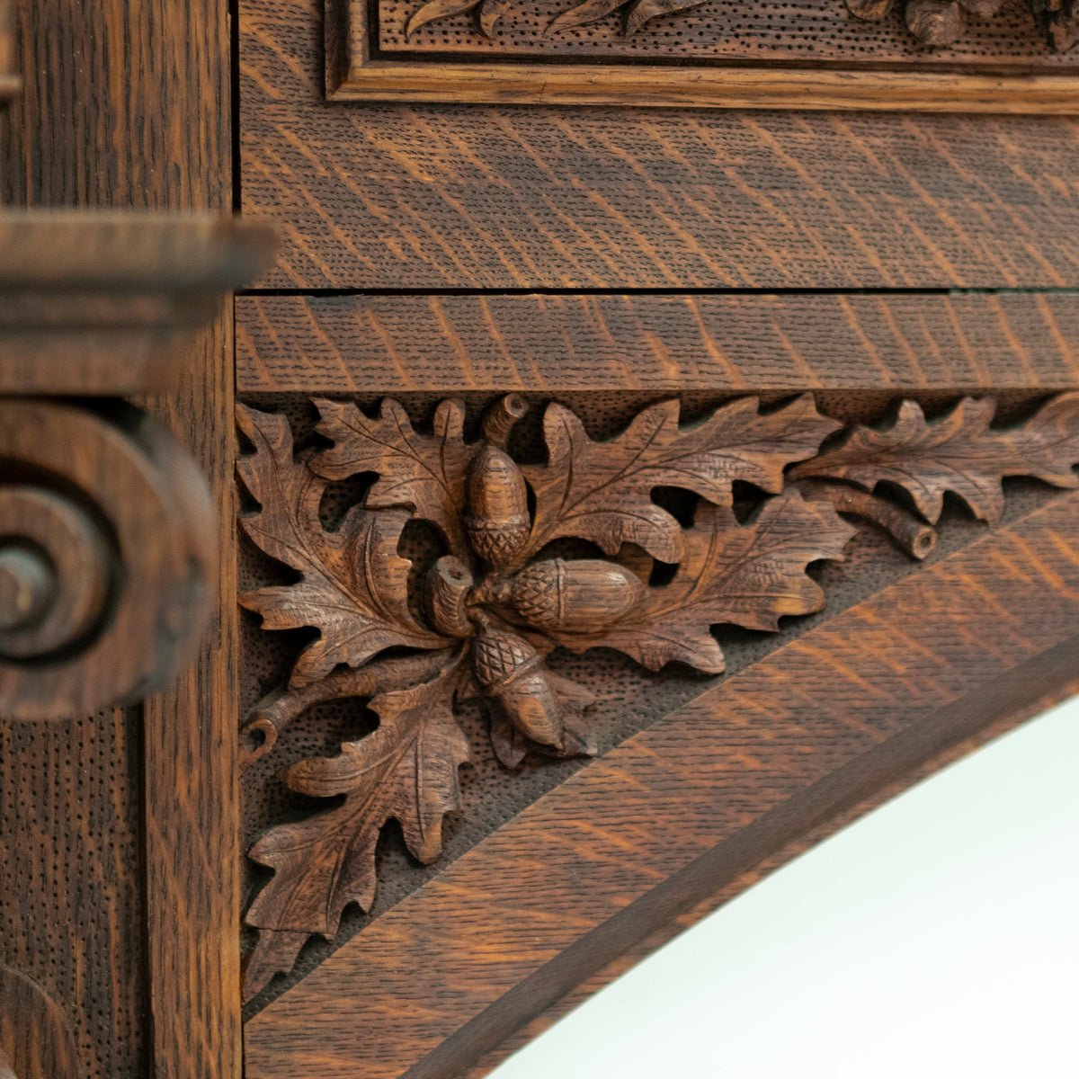 Monumental Antique Arts &amp; Crafts Carved Oak Fireplace Surround | The Architectural Forum