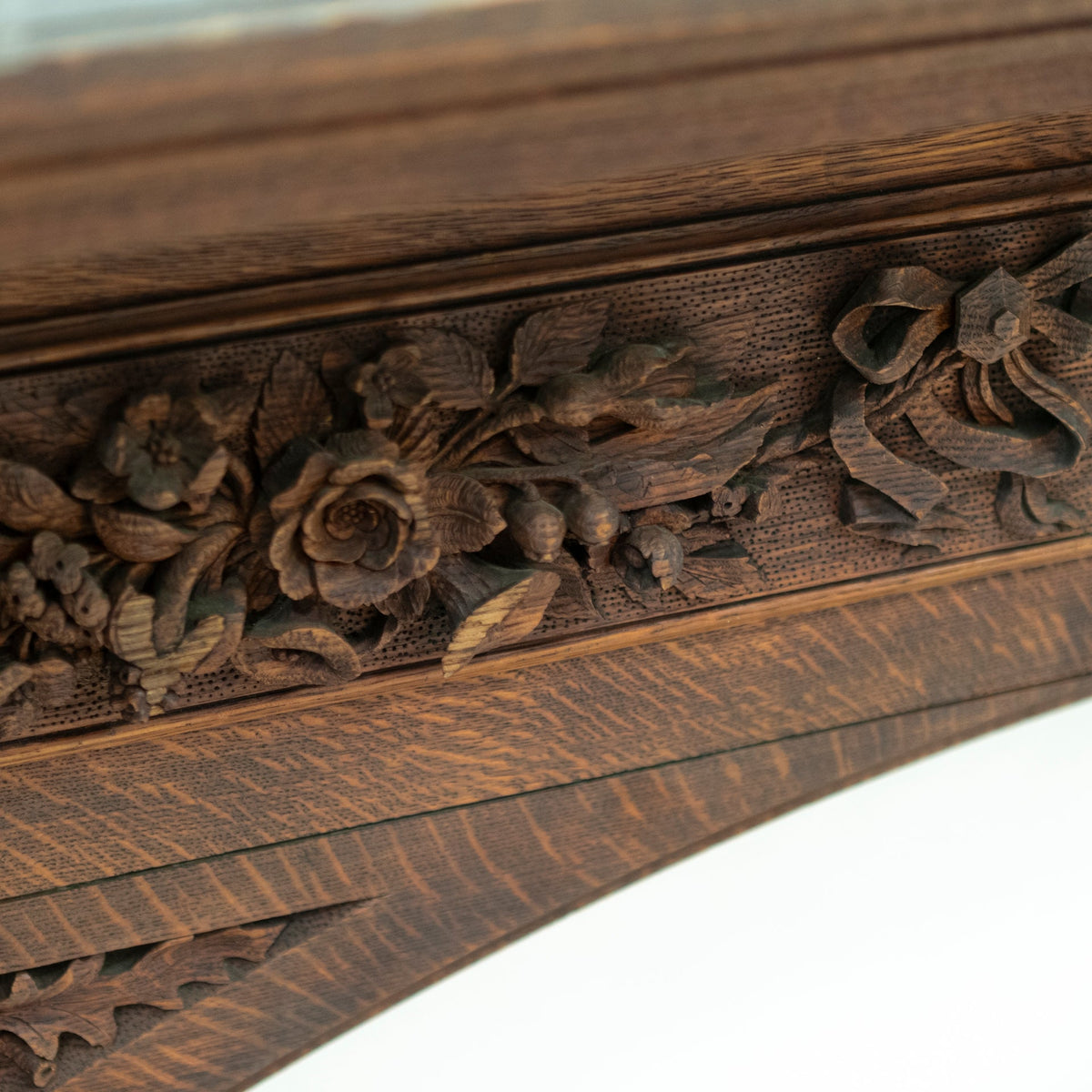 Monumental Antique Arts &amp; Crafts Carved Oak Fireplace Surround