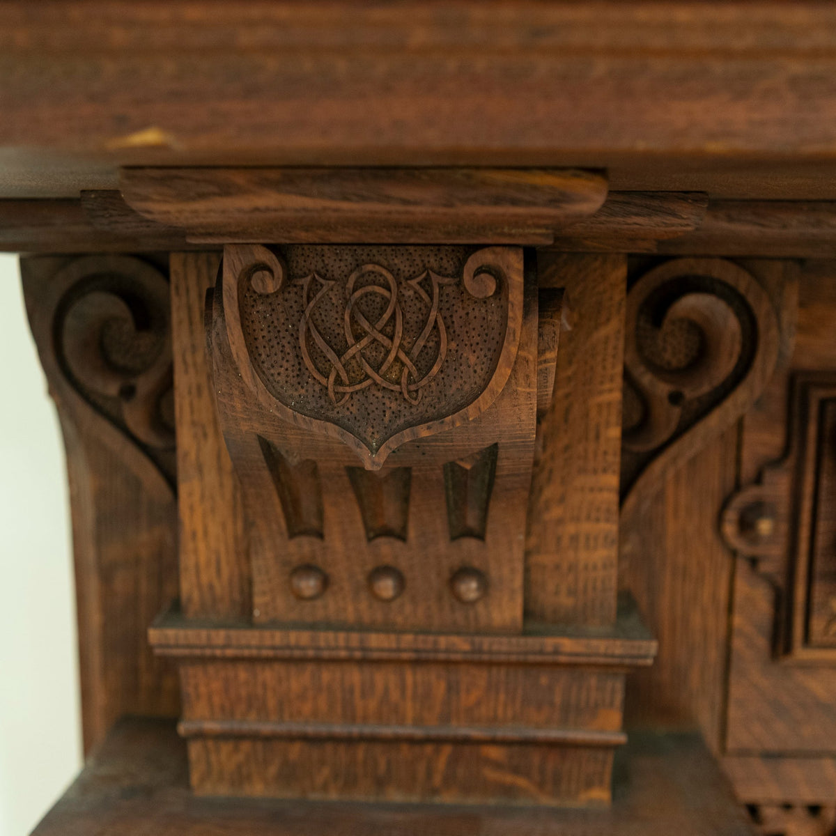Monumental Antique Arts &amp; Crafts Carved Oak Fireplace Surround