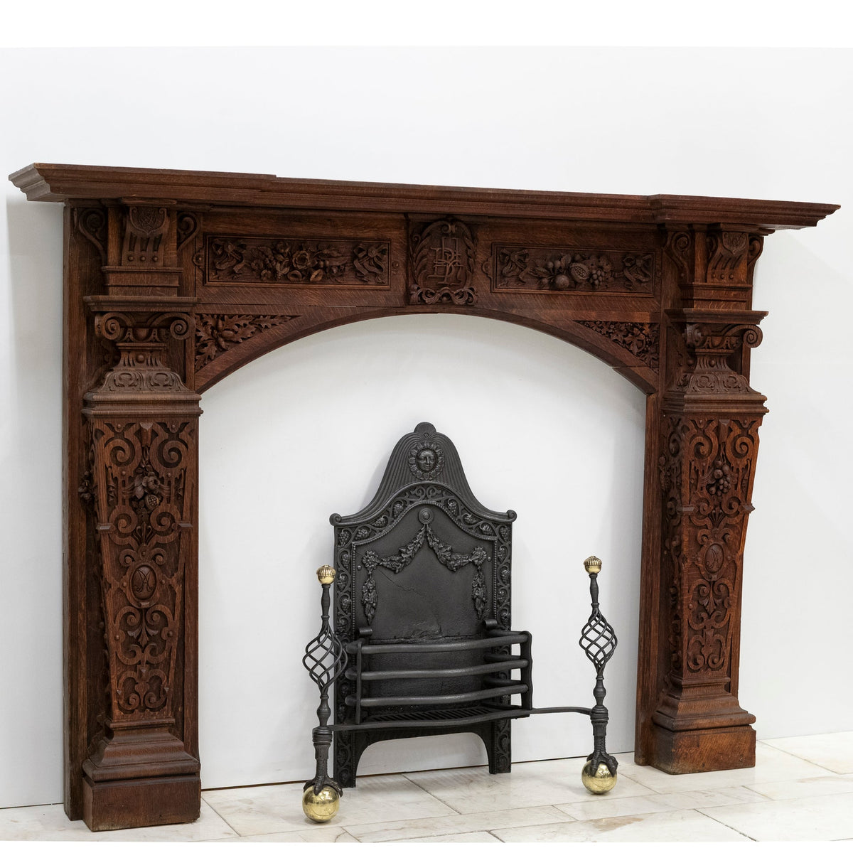 Monumental Antique Arts &amp; Crafts Carved Oak Fireplace Surround | The Architectural Forum
