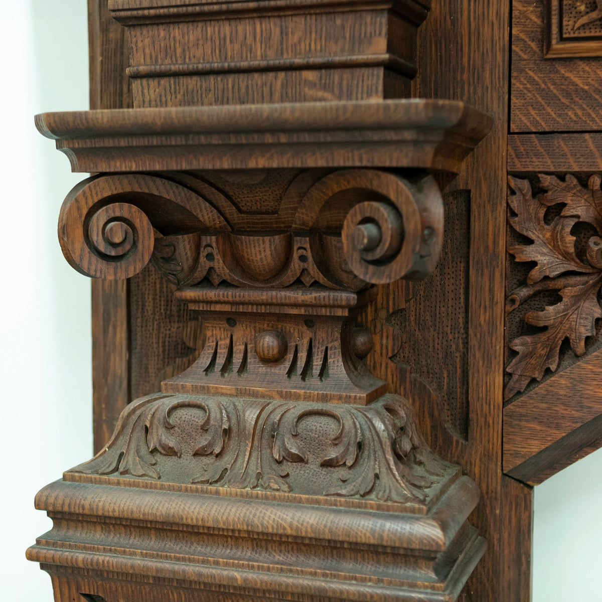 Monumental Antique Arts &amp; Crafts Carved Oak Fireplace Surround | The Architectural Forum