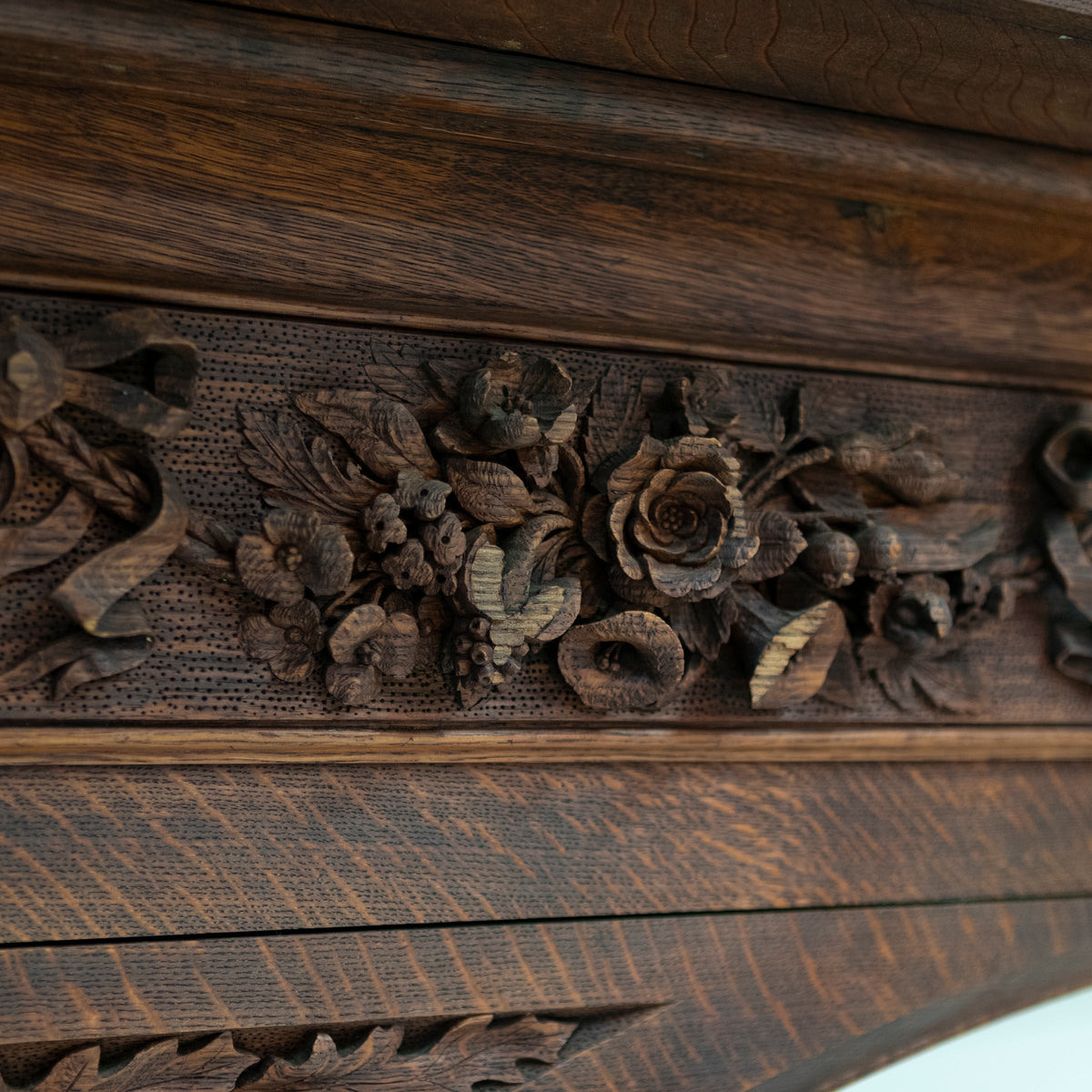 Monumental Antique Arts &amp; Crafts Carved Oak Fireplace Surround | The Architectural Forum