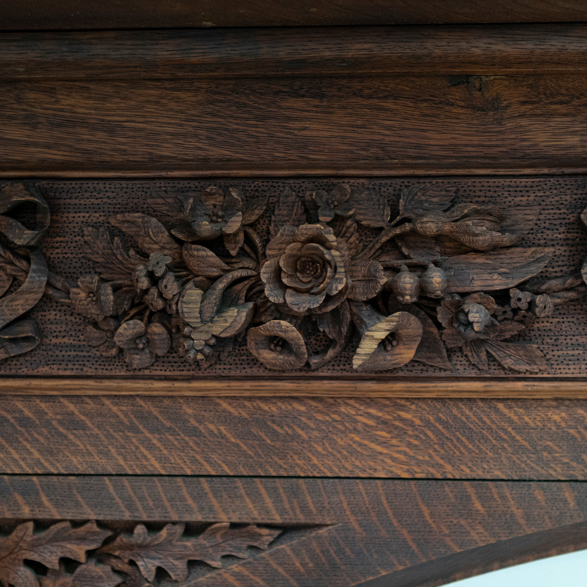 Monumental Antique Arts &amp; Crafts Carved Oak Fireplace Surround | The Architectural Forum