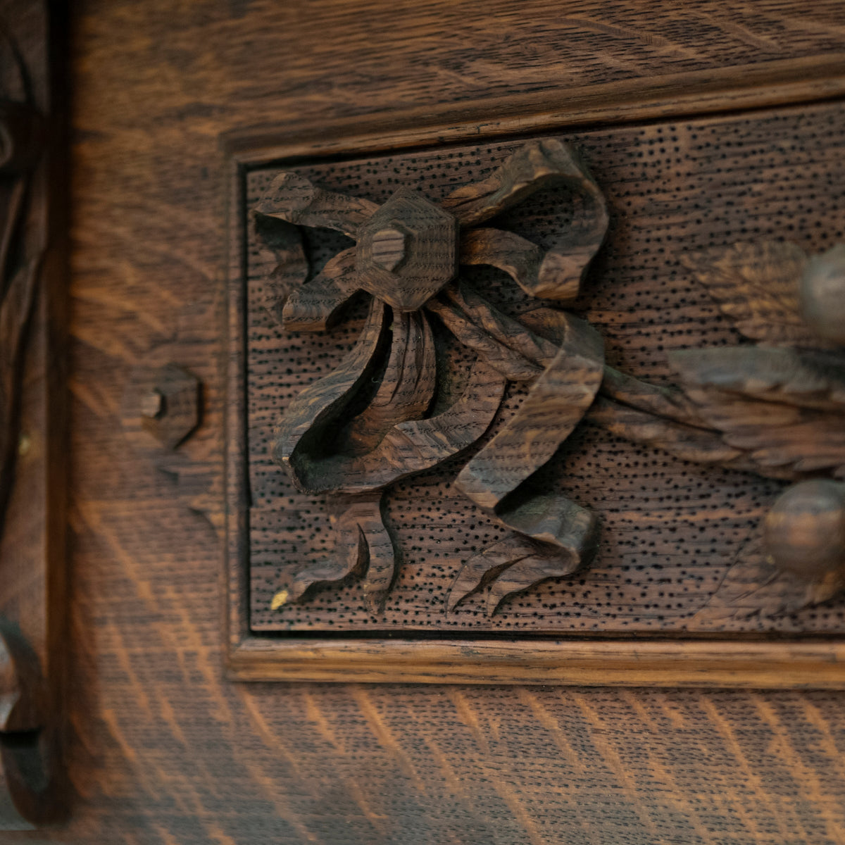 Monumental Antique Arts &amp; Crafts Carved Oak Fireplace Surround