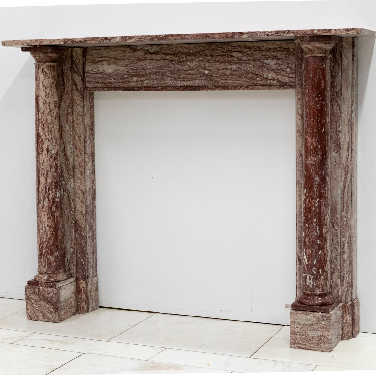 Antique Rojo Alicante Marble Fireplace Surround with Columns