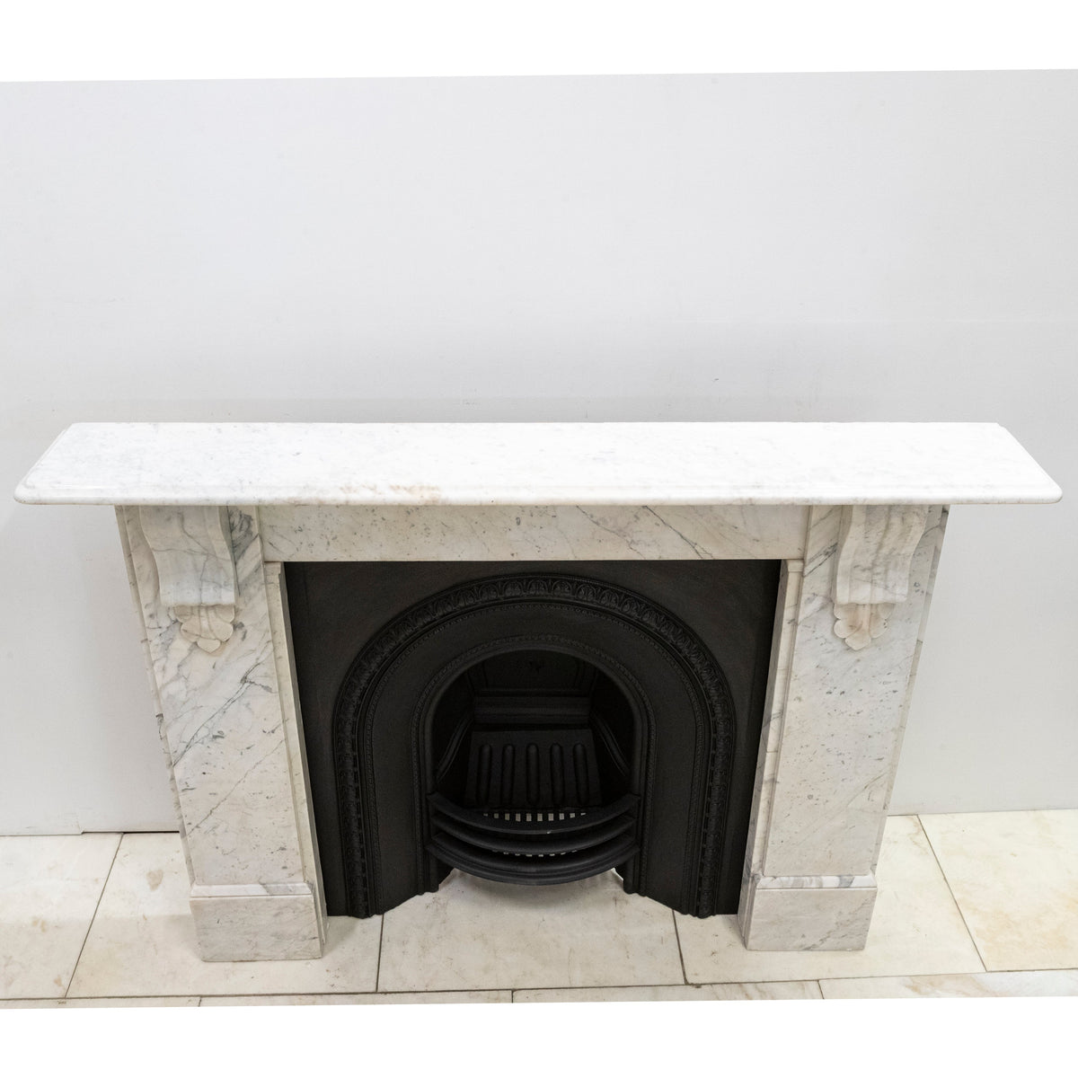 Antique Carrara Marble Fireplace Surround with Corbels