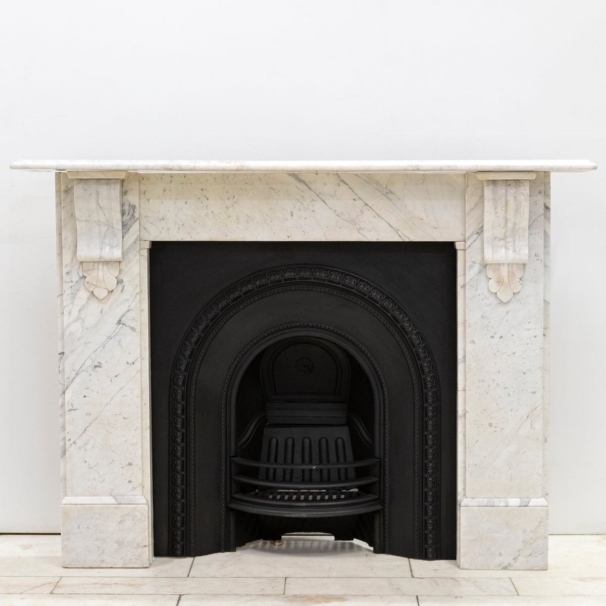 Antique Carrara Marble Fireplace Surround with Corbels