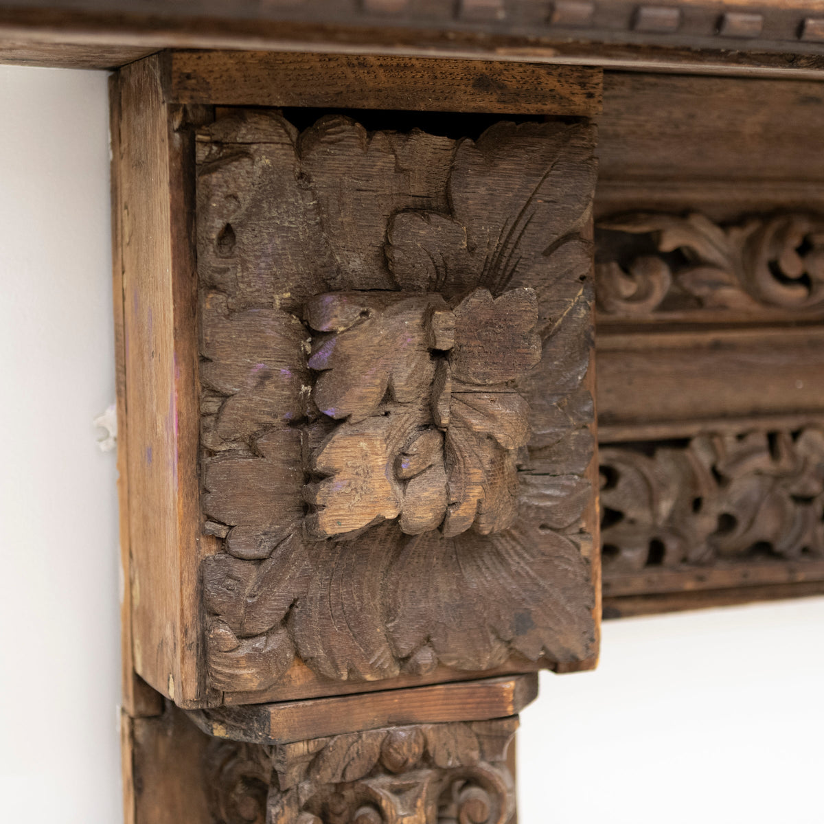 Antique Carved Oak &amp; Pine Jacobean Style Fireplace Surround | The Architectural Forum