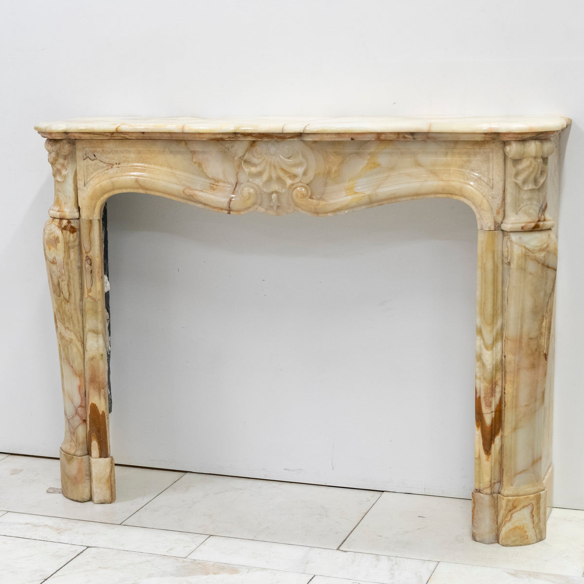 Superb French Louis Style Carved Onyx Fireplace Surround