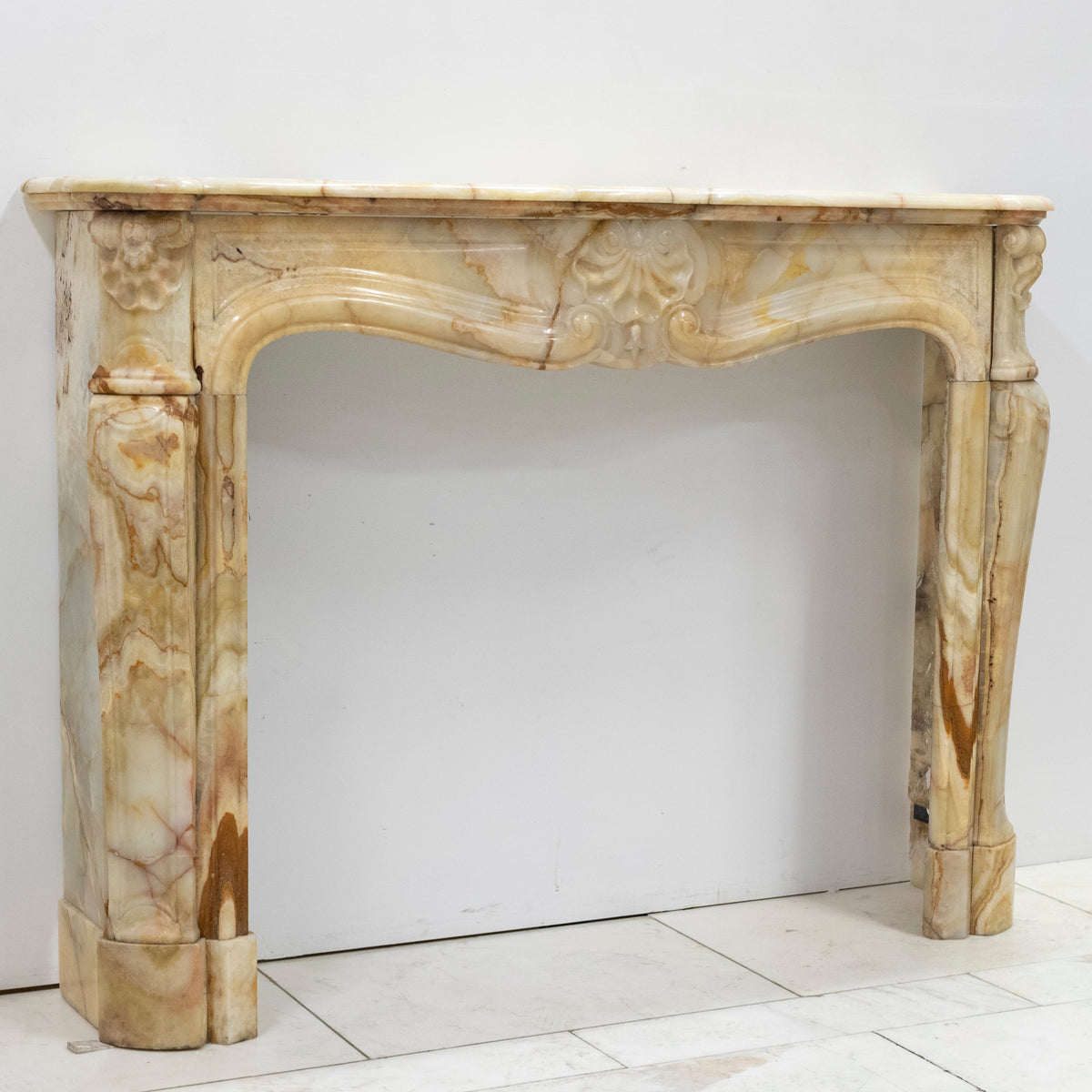 Superb French Louis Style Carved Onyx Fireplace Surround