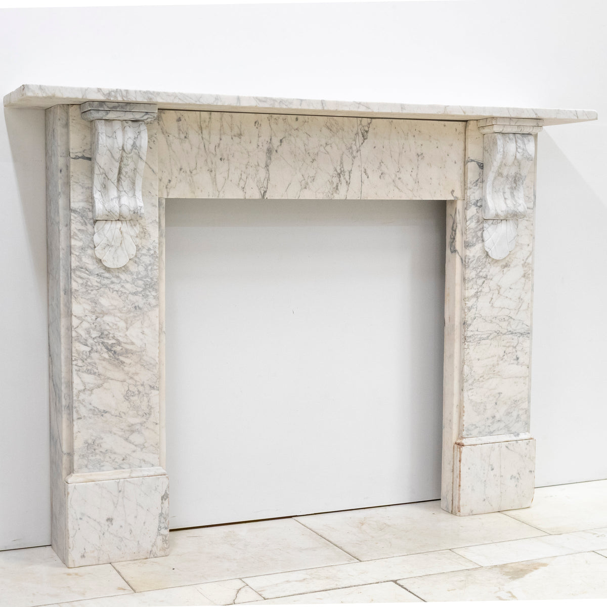 Large Antique Victorian Pencilvein Marble Corbel Fireplace Surround