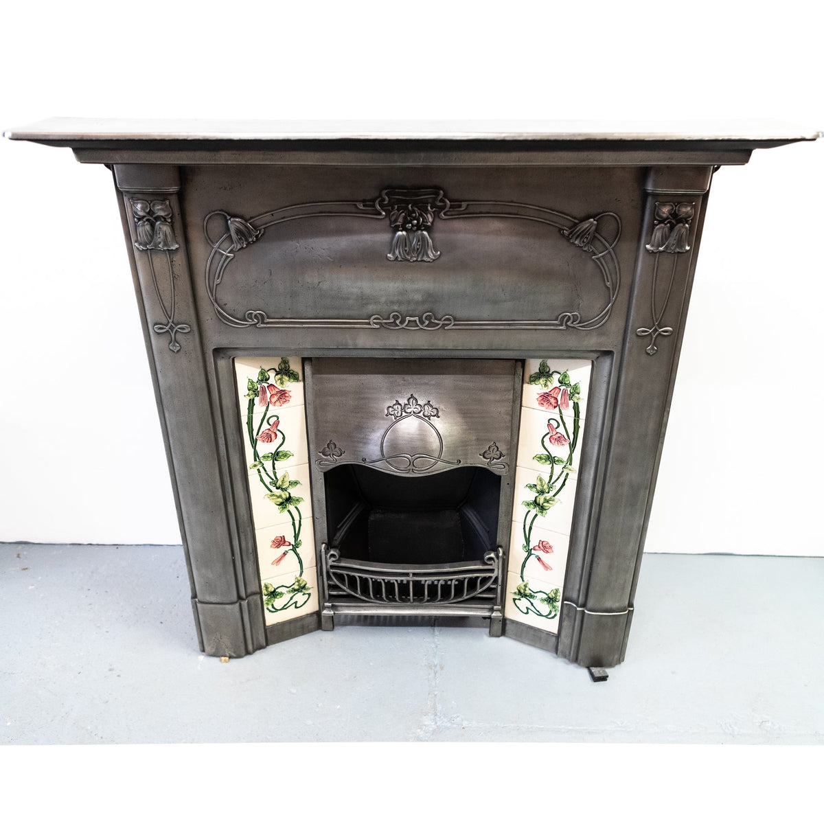 Antique Polished Art Nouveau Combination Fireplace With Tiles | The Architectural Forum