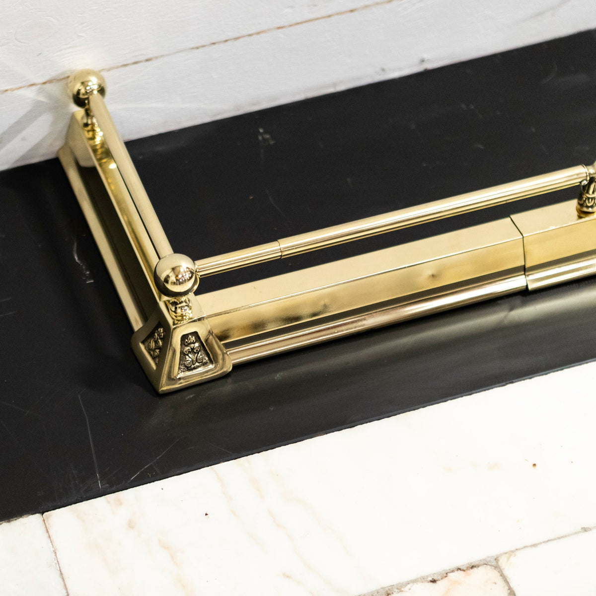 Reclaimed Adjustable Brass Fireplace Fender | The Architectural Forum