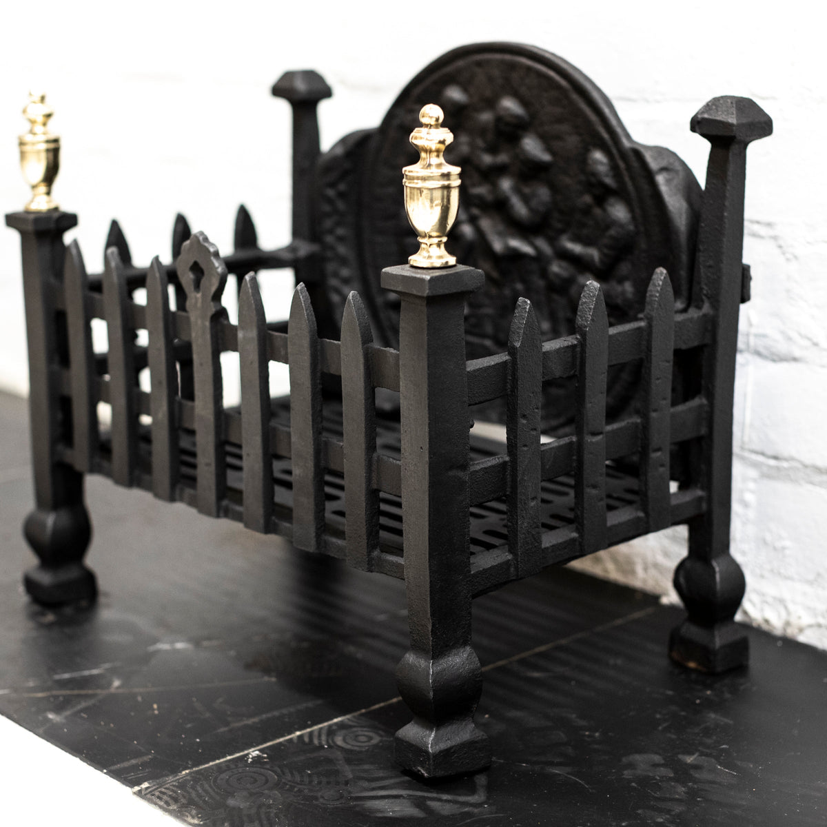 Reclaimed Cast Iron Fire Basket with Finials | The Architectural Forum