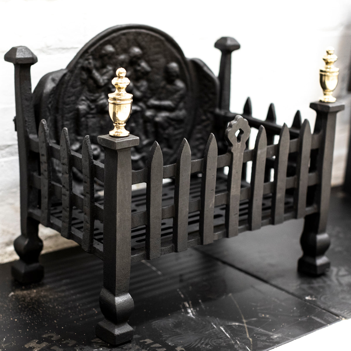 Reclaimed Cast Iron Fire Basket with Finials | The Architectural Forum