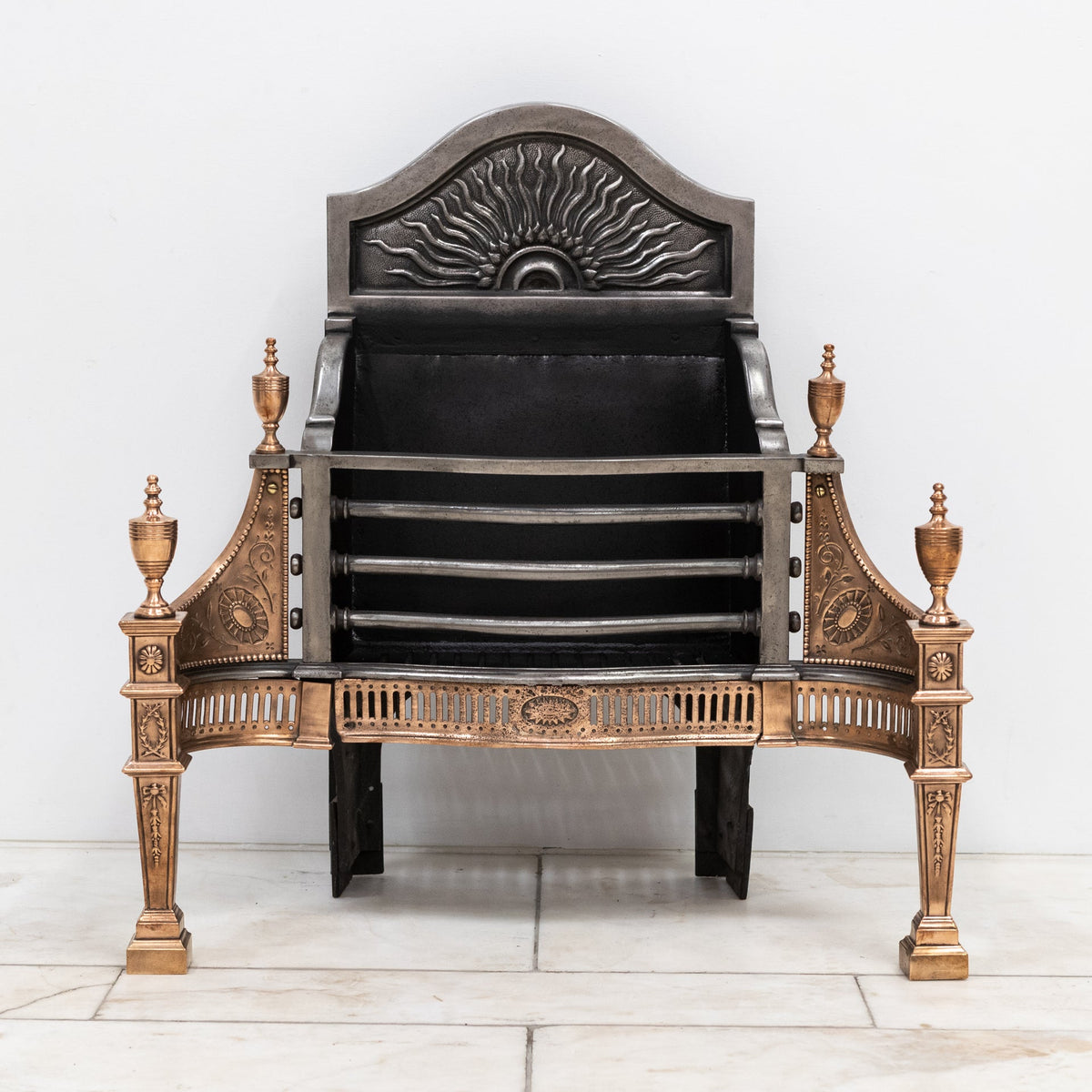 Reclaimed Georgian Style Polished Steel and Bronze Fire Basket | The Architectural Forum