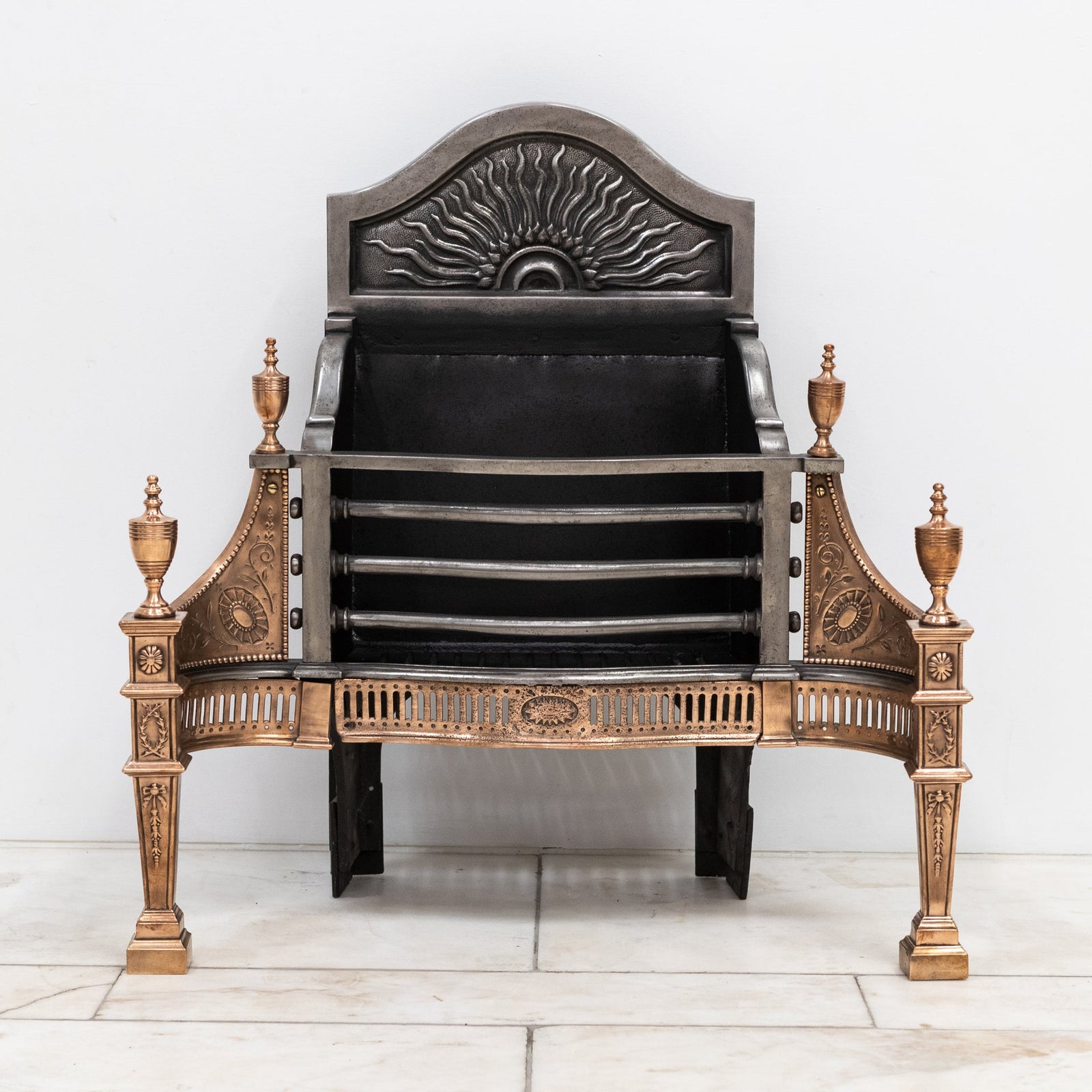 Reclaimed Georgian Style Polished Steel and Bronze Fire Basket | The Architectural Forum