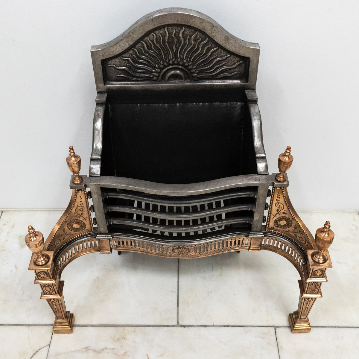 Reclaimed Georgian Style Polished Steel and Bronze Fire Basket