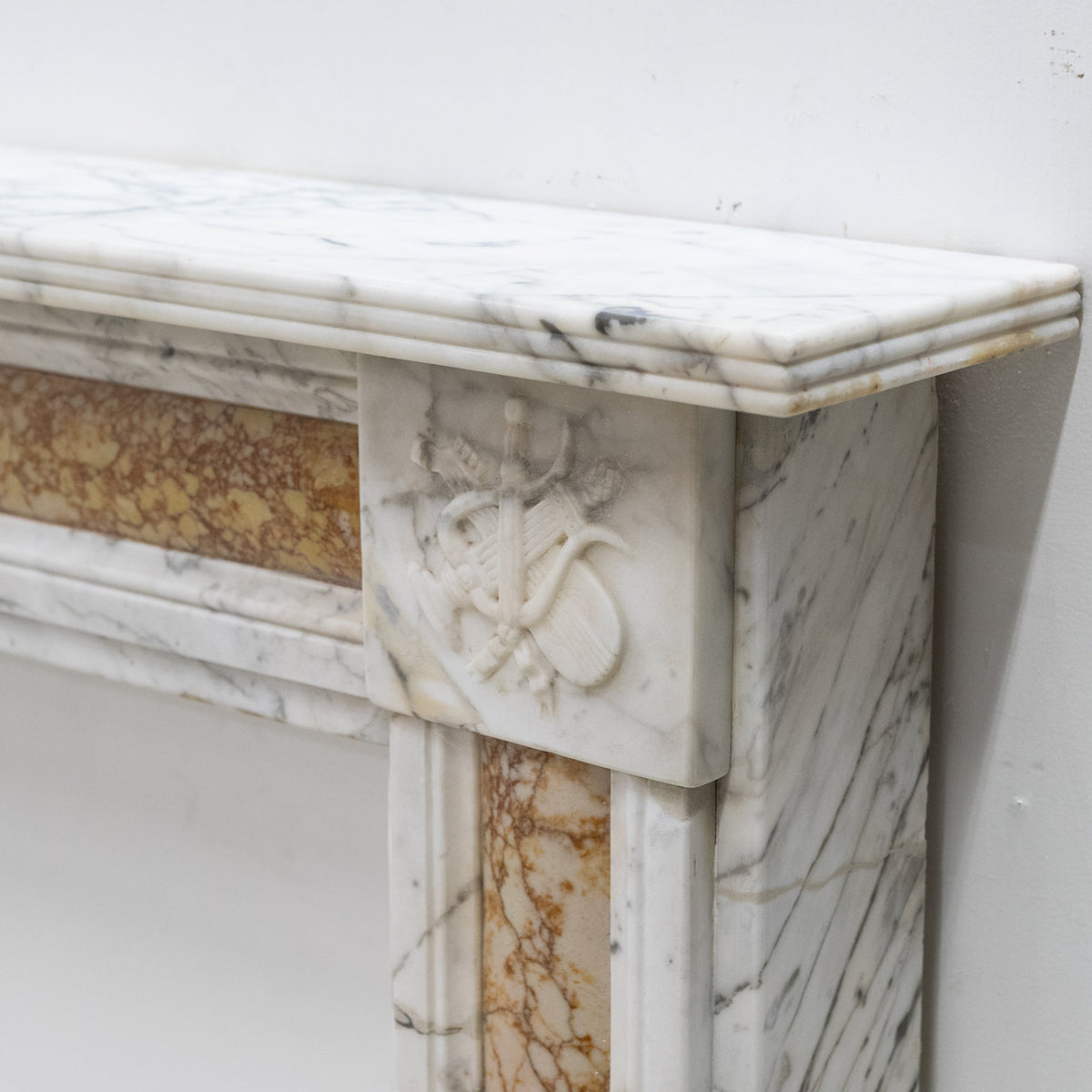 Regency Carrara Marble Fireplace Surround with Siena Inlay | The Architectural Forum