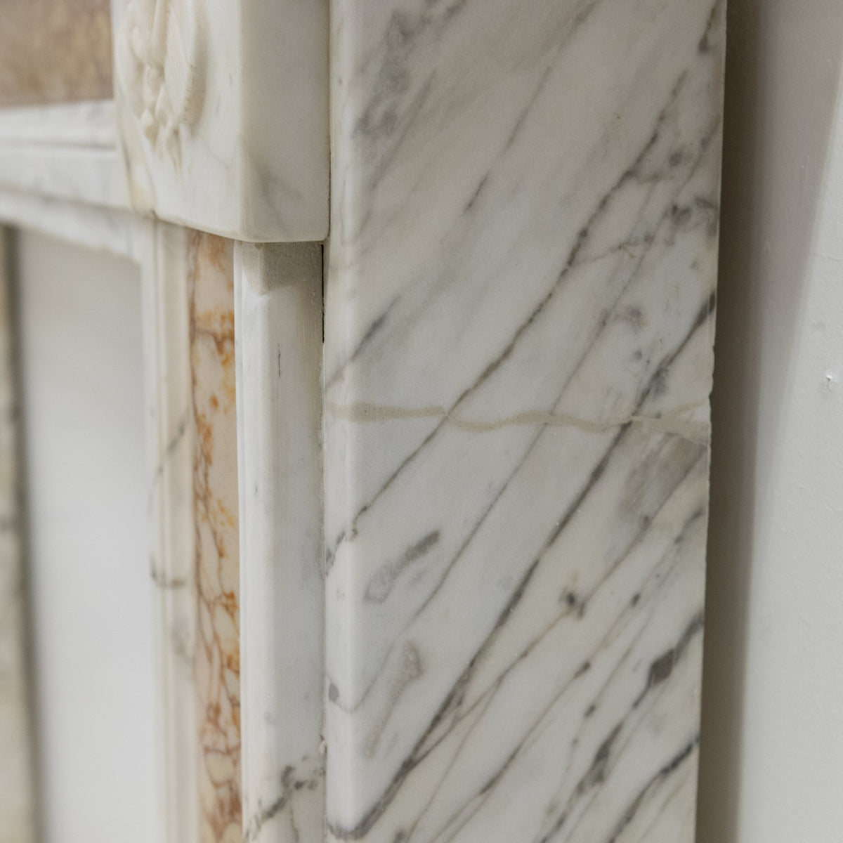 Regency Carrara Marble Fireplace Surround with Siena Inlay | The Architectural Forum