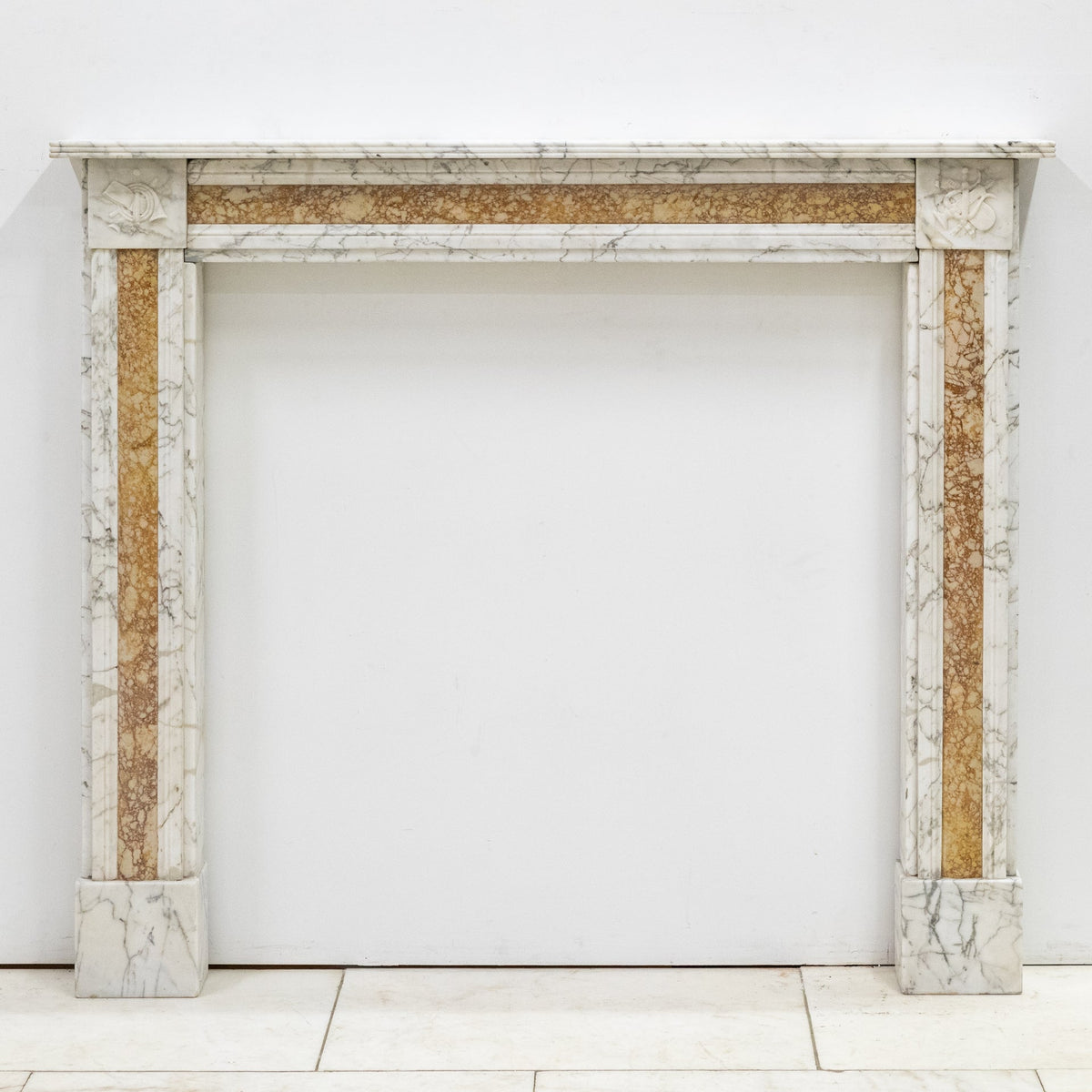 Regency Carrara Marble Fireplace Surround with Brocatelle Inlay | The Architectural Forum