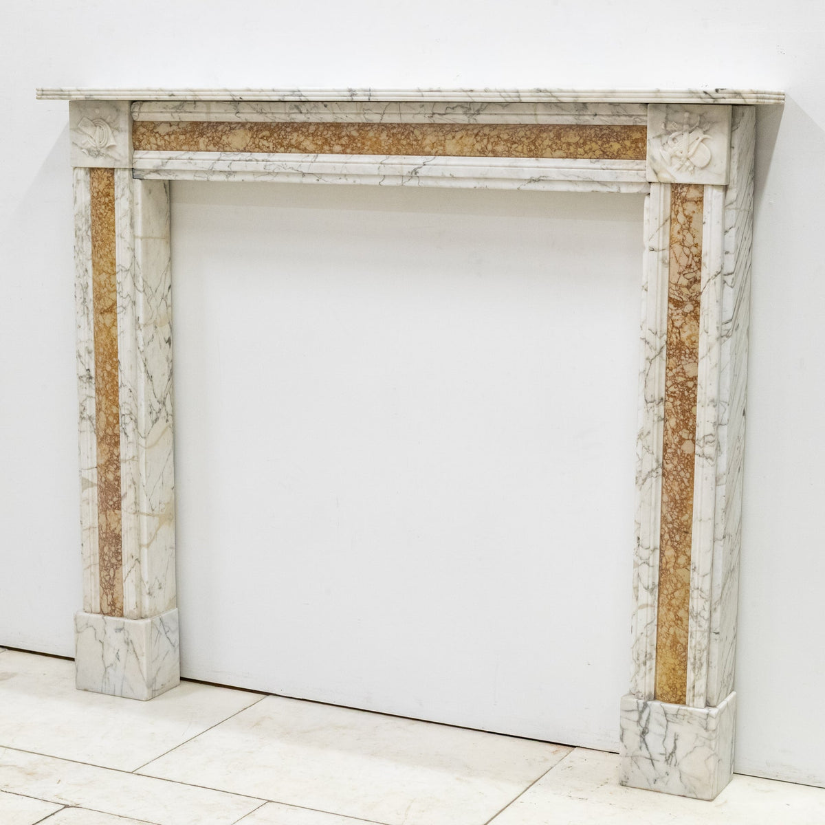 Regency Carrara Marble Fireplace Surround with Brocatelle Inlay | The Architectural Forum