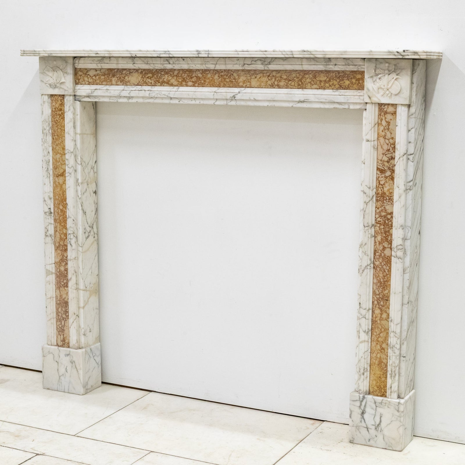 Regency Carrara Marble Fireplace Surround with Brocatelle Inlay | The Architectural Forum