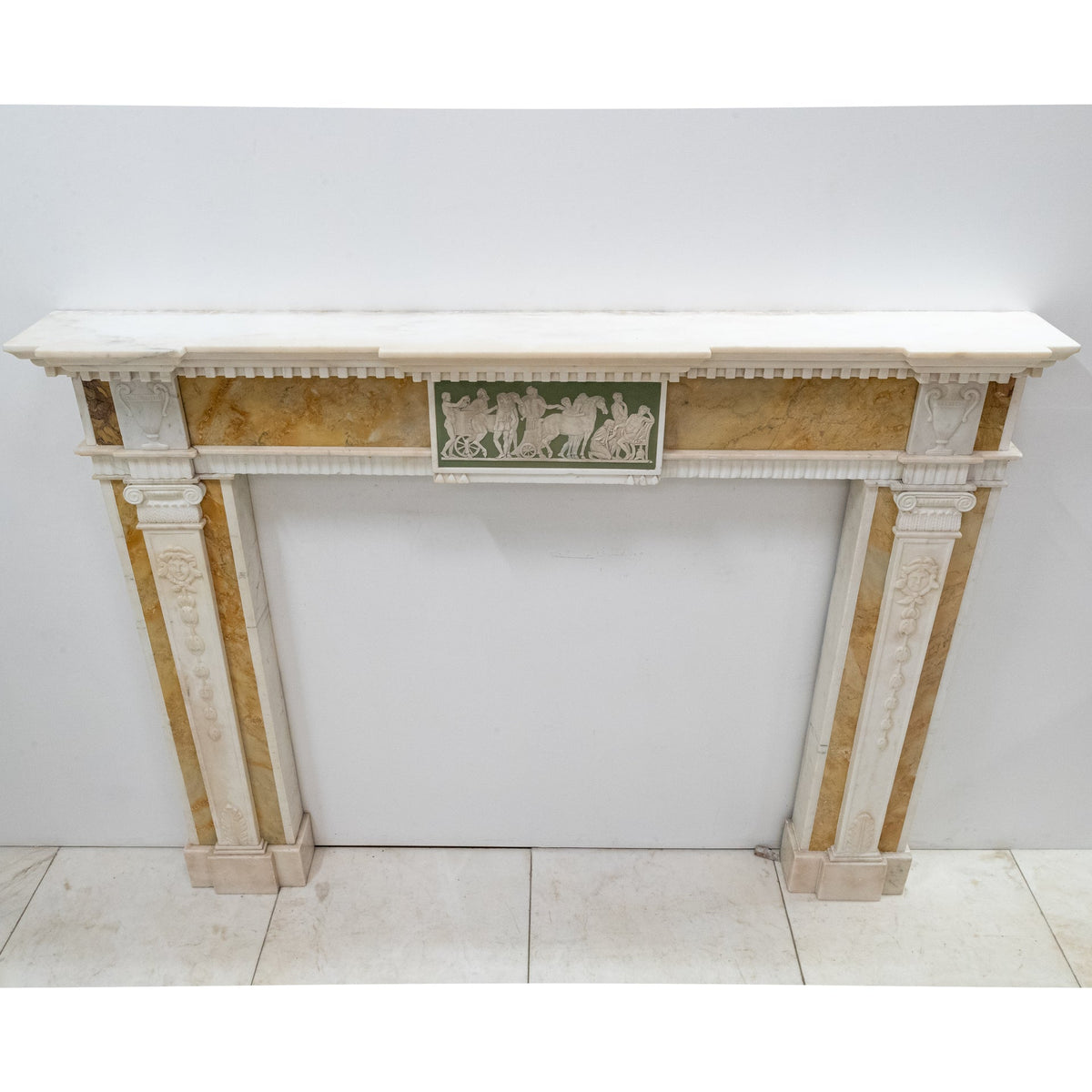 Antique Regency Statuary &amp; Siena Marble Fireplace Surround with Wedgwood Plaque