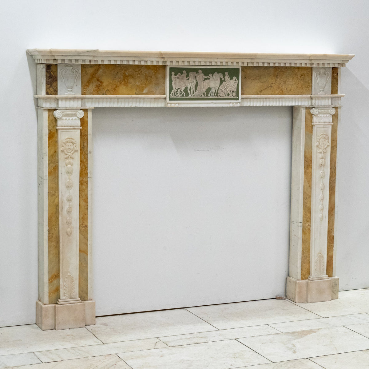 Antique Regency Statuary &amp; Siena Marble Fireplace Surround with Wedgwood Plaque