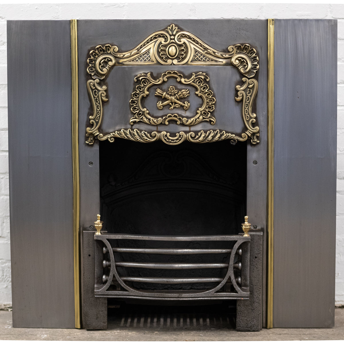 Ornate Antique Polished Cast Iron &amp; Brass Fireplace Insert | The Architectural Forum