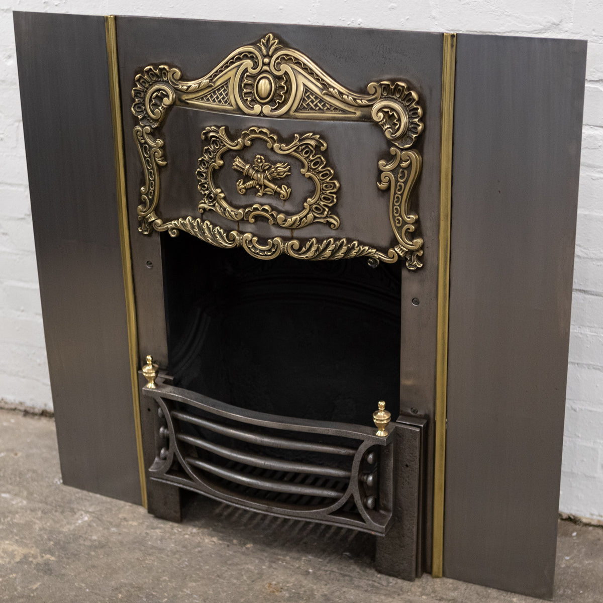 Ornate Antique Polished Cast Iron &amp; Brass Fireplace Insert | The Architectural Forum
