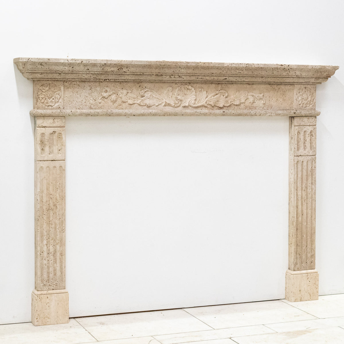 Antique Rustic Travertine Fireplace Surround
